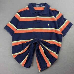 VINTAGE‎ Polo Ralph Lauren Shirt Mens XL Multicolor Orange Navy Striped Y2K